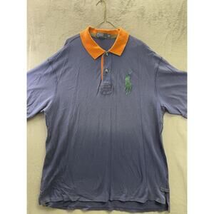 Vintage Ralph Lauren Polo Shirt Men 2XLT Blue Big Pony Logo Rugby Pullover Y2K